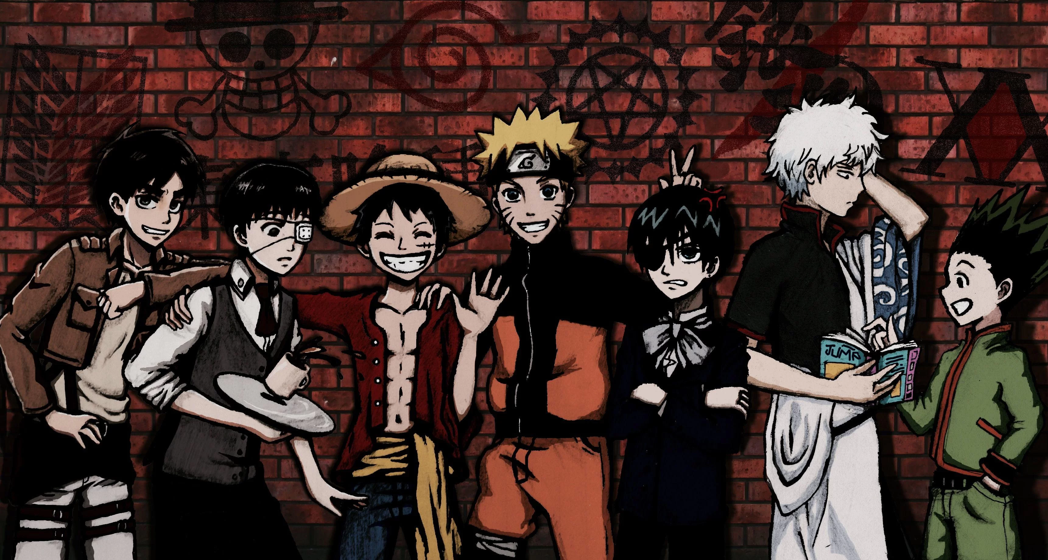 Free Download One Piece X Gintama X Naruto Wallpaper Page 1542362 (3442 x 1841)